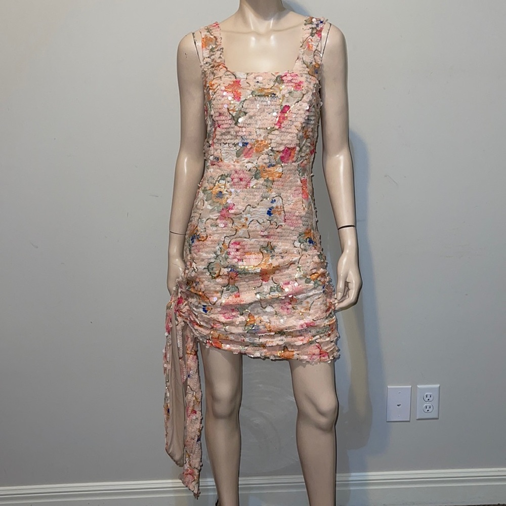 Sexy Floral Sequins Mini Dress XL